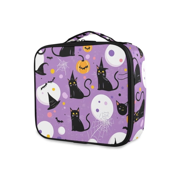 FORMRS Travel Makeup Bag Large Capacity Train Case Cosmetic Organizer with Adjustable Dividers, Purple Halloween Pattern