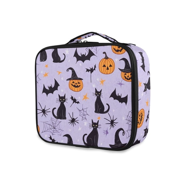 FORMRS Travel Makeup Bag Large Capacity Train Case Cosmetic Organizer with Adjustable Dividers, Purple Halloween Pumpkin