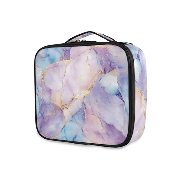 FORMRS Travel Makeup Bag Large Capacity Train Case Cosmetic Organizer with Adjustable Dividers, Purple Marble Pattern