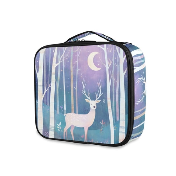 FORMRS Travel Makeup Bag Large Capacity Train Case Cosmetic Organizer with Adjustable Dividers, Purple Night Deer