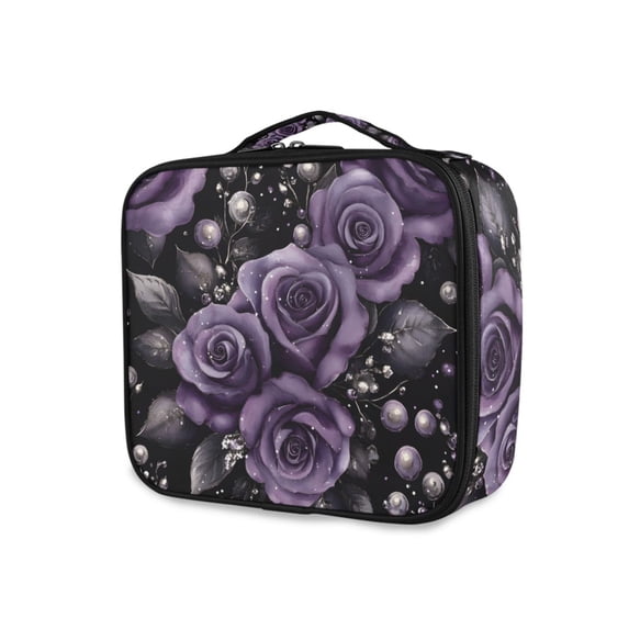 FORMRS Travel Makeup Bag Large Capacity Train Case Cosmetic Organizer with Adjustable Dividers, Purple Roses