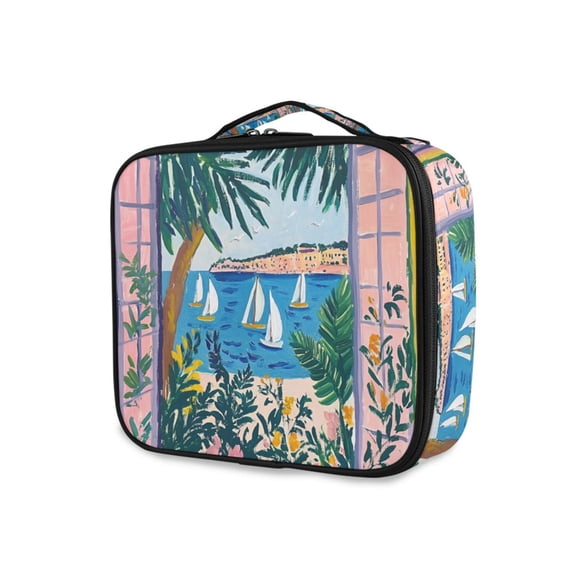 FORMRS Travel Makeup Bag Large Capacity Train Case Cosmetic Organizer with Adjustable Dividers, Purple Seaside