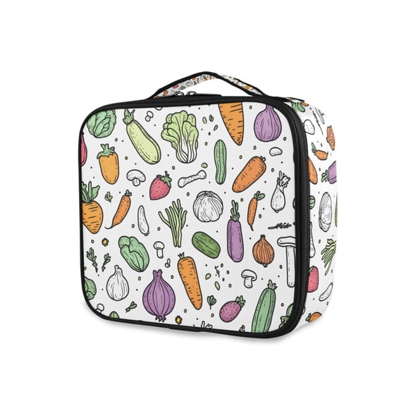 FORMRS Travel Makeup Bag Large Capacity Train Case Cosmetic Organizer with Adjustable Dividers, Purple Vegetables Pattern