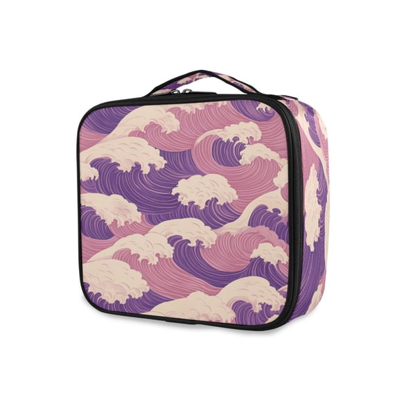 FORMRS Travel Makeup Bag Large Capacity Train Case Cosmetic Organizer with Adjustable Dividers, Purple Wave Pattern