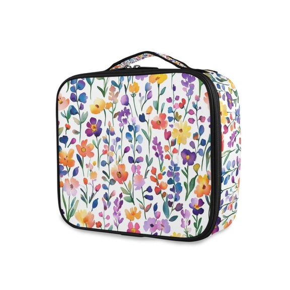 FORMRS Travel Makeup Bag Large Capacity Train Case Cosmetic Organizer with Adjustable Dividers, Purple Wildflower Pattern