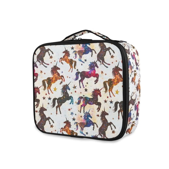 FORMRS Travel Makeup Bag Large Capacity Train Case Cosmetic Organizer with Adjustable Dividers, Rainbow Stars Pattern