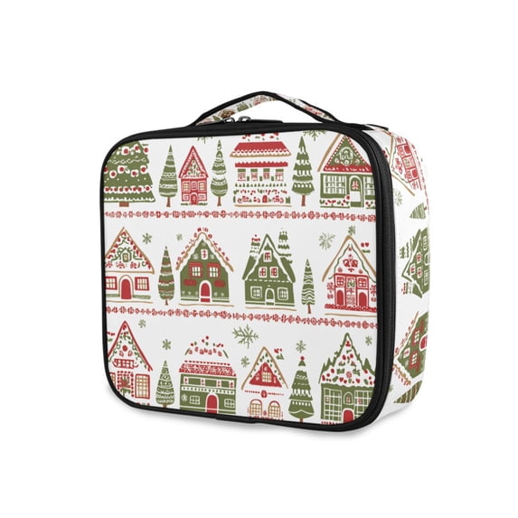 FORMRS Travel Makeup Bag Large Capacity Train Case Cosmetic Organizer with Adjustable Dividers, Red Christmas House