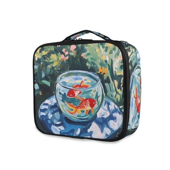 FORMRS Travel Makeup Bag Large Capacity Train Case Cosmetic Organizer with Adjustable Dividers, Red Goldfish