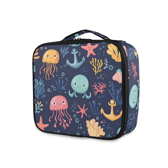 FORMRS Travel Makeup Bag Large Capacity Train Case Cosmetic Organizer with Adjustable Dividers, Red Jellyfish