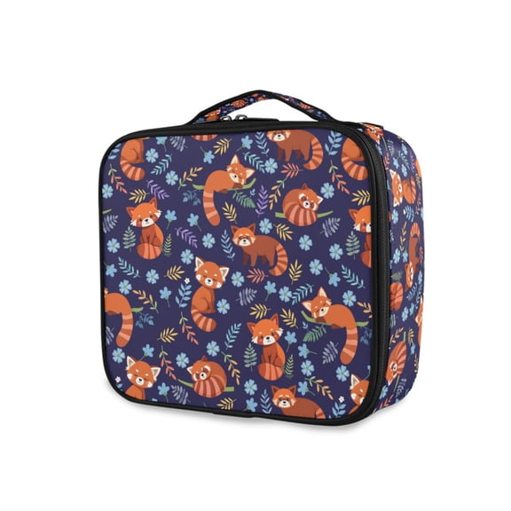FORMRS Travel Makeup Bag Large Capacity Train Case Cosmetic Organizer with Adjustable Dividers, Red Panda Pattern