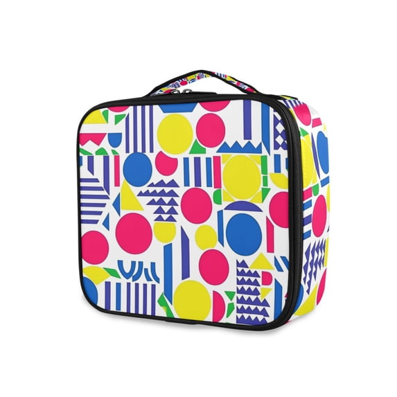 FORMRS Travel Makeup Bag Large Capacity Train Case Cosmetic Organizer with Adjustable Dividers, Red Retro Shapes
