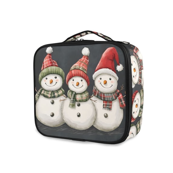 FORMRS Travel Makeup Bag Large Capacity Train Case Cosmetic Organizer with Adjustable Dividers, Red Snowmen