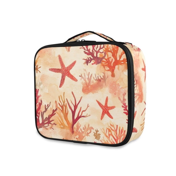 FORMRS Travel Makeup Bag Large Capacity Train Case Cosmetic Organizer with Adjustable Dividers, Red Starfish