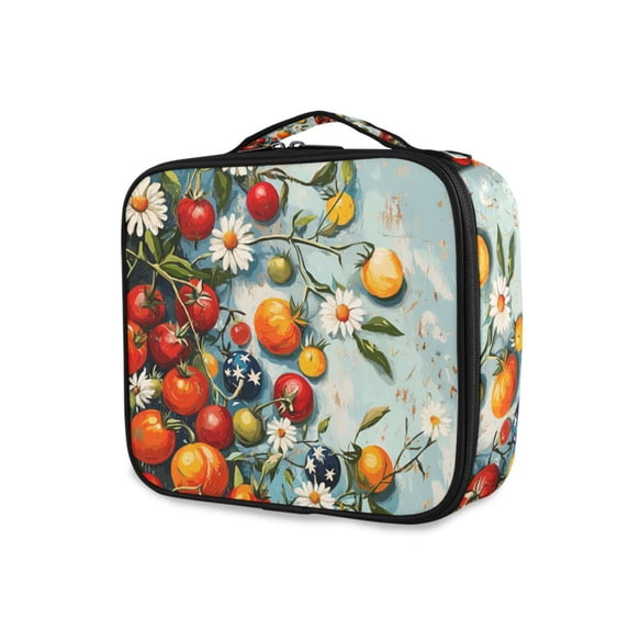 FORMRS Travel Makeup Bag Large Capacity Train Case Cosmetic Organizer with Adjustable Dividers, Red Tomatoes