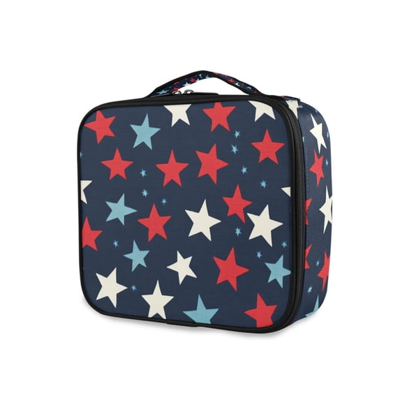 FORMRS Travel Makeup Bag Large Capacity Train Case Cosmetic Organizer with Adjustable Dividers, Red White Stars