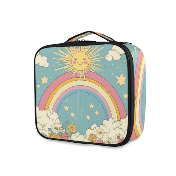 FORMRS Travel Makeup Bag Large Capacity Train Case Cosmetic Organizer with Adjustable Dividers, Retro Beige Rainbow