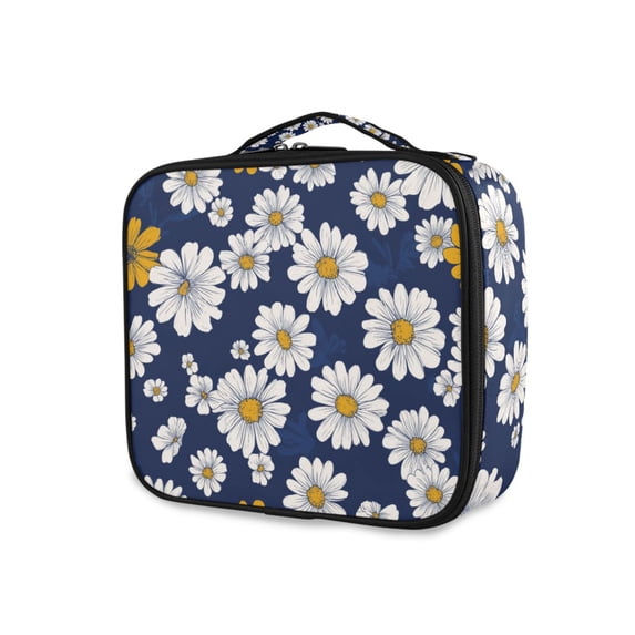 FORMRS Travel Makeup Bag Large Capacity Train Case Cosmetic Organizer with Adjustable Dividers, Retro Daisy Pattern