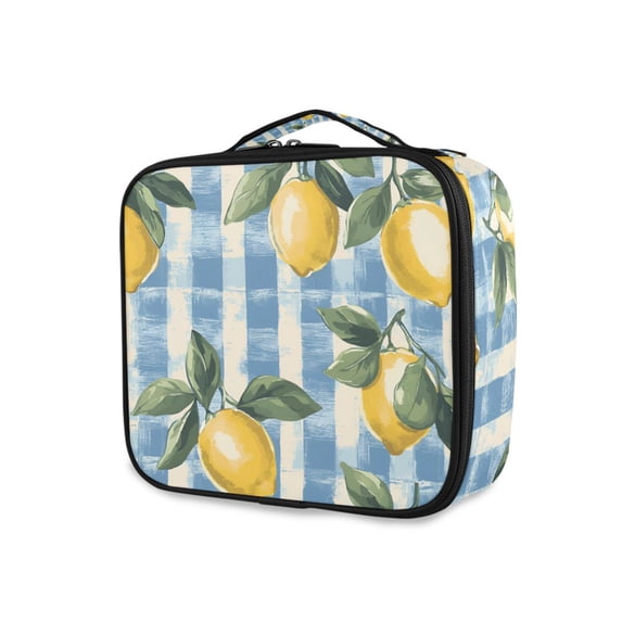 FORMRS Travel Makeup Bag Large Capacity Train Case Cosmetic Organizer with Adjustable Dividers, Retro Lemon Leaves