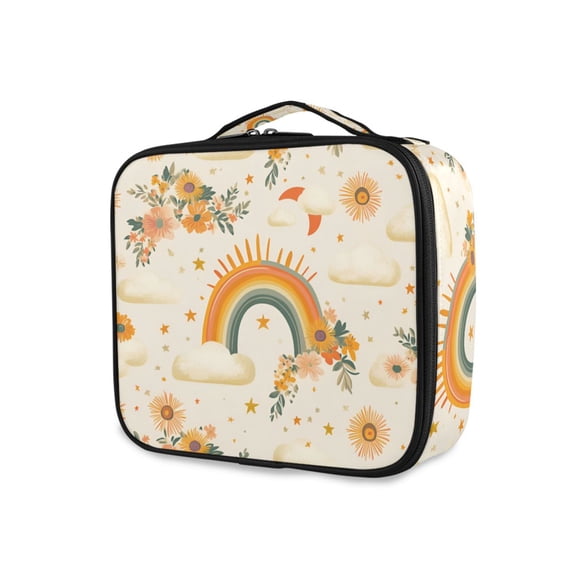 FORMRS Travel Makeup Bag Large Capacity Train Case Cosmetic Organizer with Adjustable Dividers, Retro Rainbow