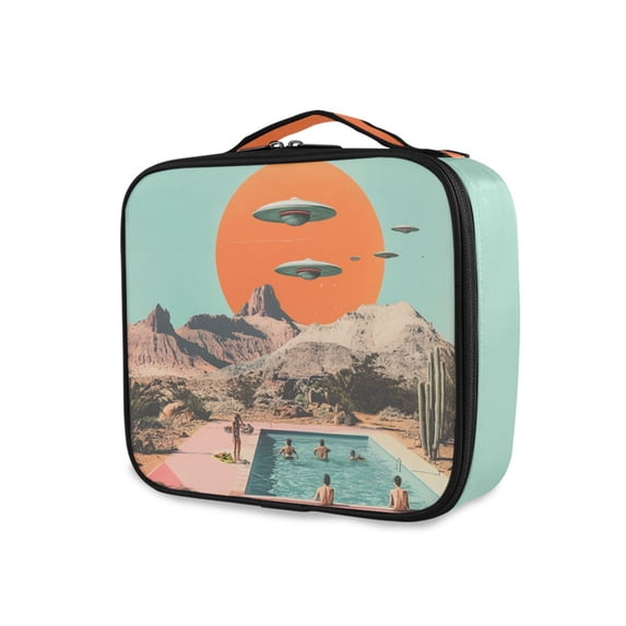 FORMRS Travel Makeup Bag Large Capacity Train Case Cosmetic Organizer with Adjustable Dividers, Retro UFO