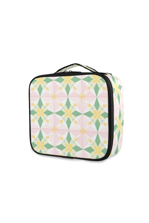 Travel Makeup Bag Large Capacity Train Case Cosmetic Organizer with Adjustable Dividers, Retro Yellow Stars