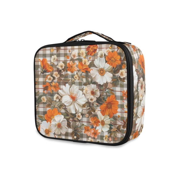 FORMRS Travel Makeup Bag Large Capacity Train Case Cosmetic Organizer with Adjustable Dividers, Rustic Floral