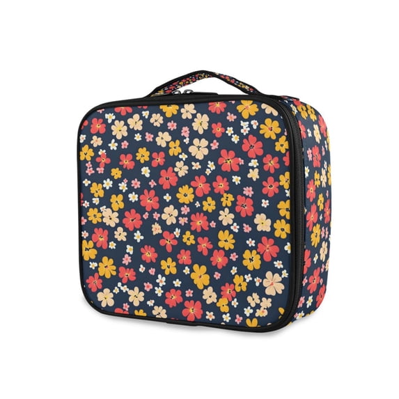 FORMRS Travel Makeup Bag Large Capacity Train Case Cosmetic Organizer with Adjustable Dividers, Small Colorful Flower