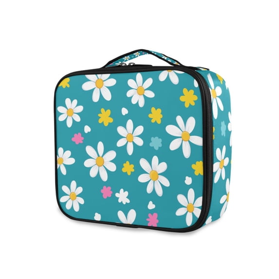 FORMRS Travel Makeup Bag Large Capacity Train Case Cosmetic Organizer with Adjustable Dividers, Small Daisy