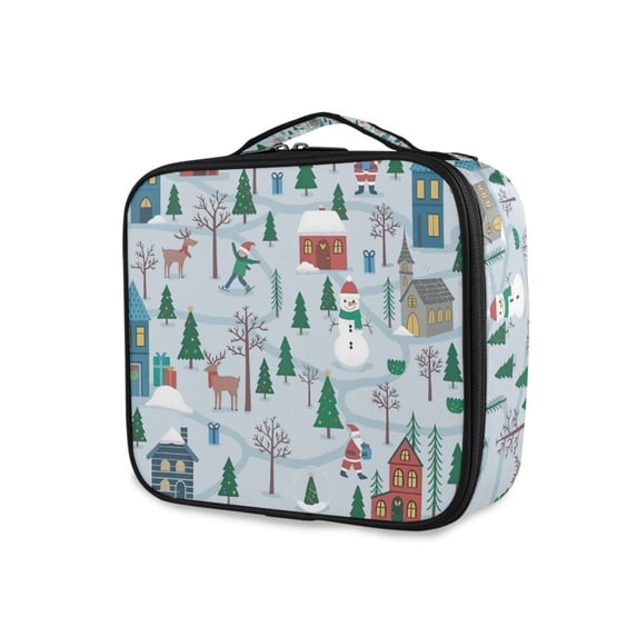 FORMRS Travel Makeup Bag Large Capacity Train Case Cosmetic Organizer with Adjustable Dividers, Snowy Christmas Pattern