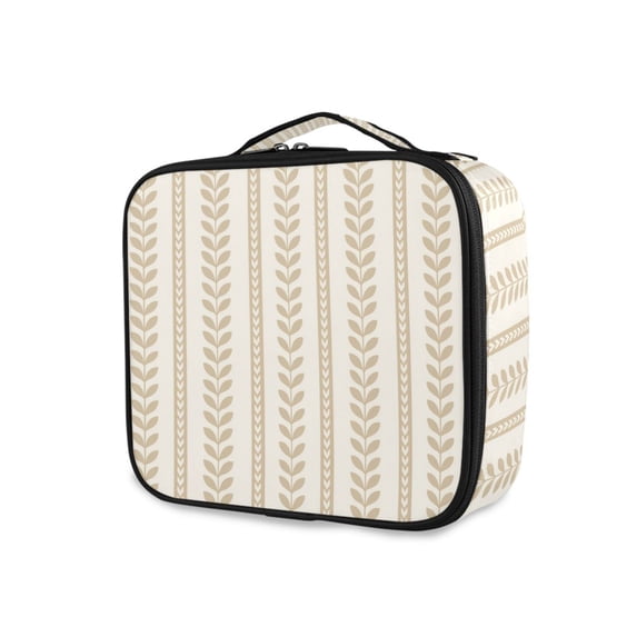FORMRS Travel Makeup Bag Large Capacity Train Case Cosmetic Organizer with Adjustable Dividers, Soft Brown Abstract Pattern