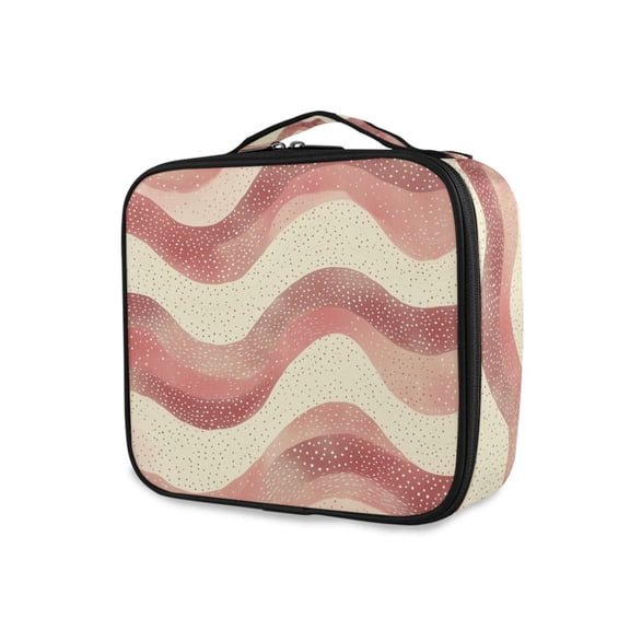 FORMRS Travel Makeup Bag Large Capacity Train Case Cosmetic Organizer with Adjustable Dividers, Soft Pink Pattern