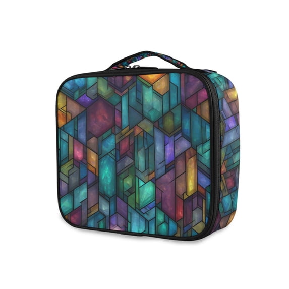 FORMRS Travel Makeup Bag Large Capacity Train Case Cosmetic Organizer with Adjustable Dividers, Stained Glass Pattern