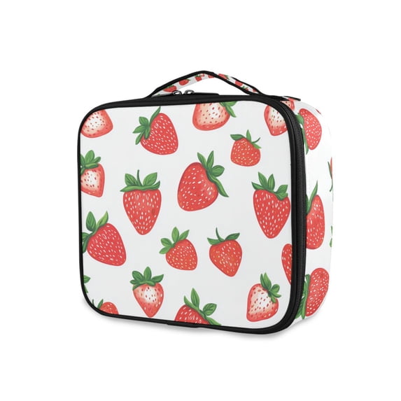 FORMRS Travel Makeup Bag Large Capacity Train Case Cosmetic Organizer with Adjustable Dividers, Strawberry