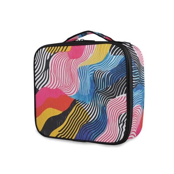 FORMRS Travel Makeup Bag Large Capacity Train Case Cosmetic Organizer with Adjustable Dividers, Stripes Pattern