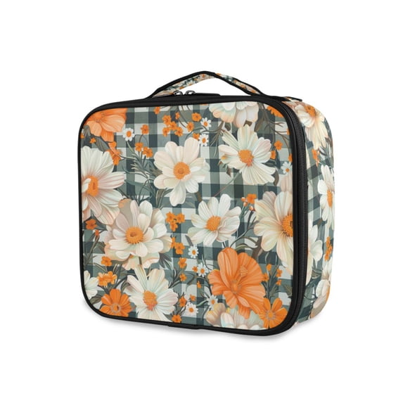 FORMRS Travel Makeup Bag Large Capacity Train Case Cosmetic Organizer with Adjustable Dividers, Sunny Blooms