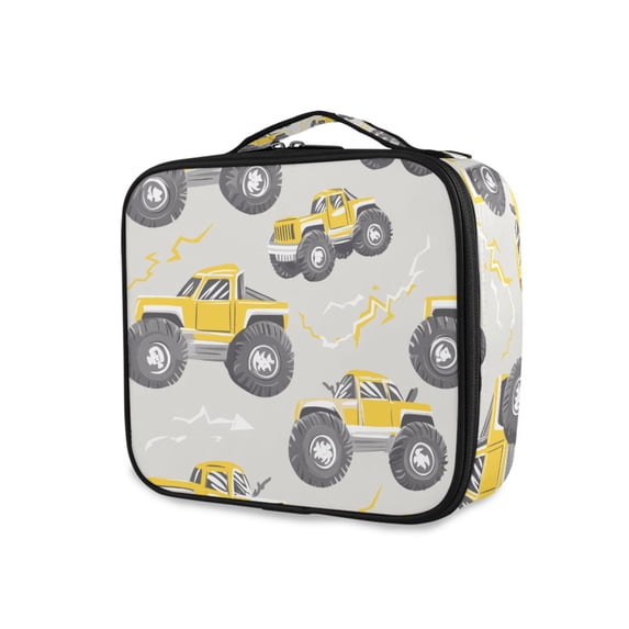 FORMRS Travel Makeup Bag Large Capacity Train Case Cosmetic Organizer with Adjustable Dividers, Trucks Pattern