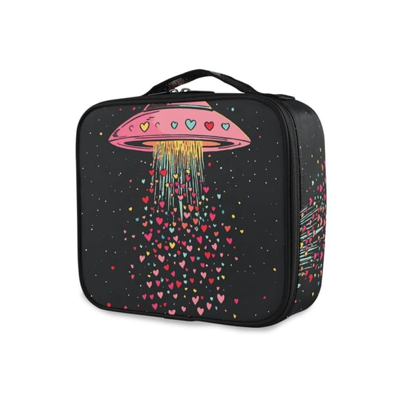 FORMRS Travel Makeup Bag Large Capacity Train Case Cosmetic Organizer with Adjustable Dividers, UFO with Hearts Pattern