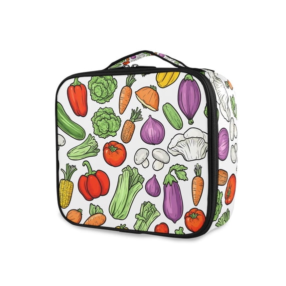 FORMRS Travel Makeup Bag Large Capacity Train Case Cosmetic Organizer with Adjustable Dividers, Vegetables Pattern
