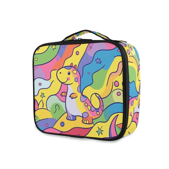FORMRS Travel Makeup Bag Large Capacity Train Case Cosmetic Organizer with Adjustable Dividers, Vibrant Dinosaur