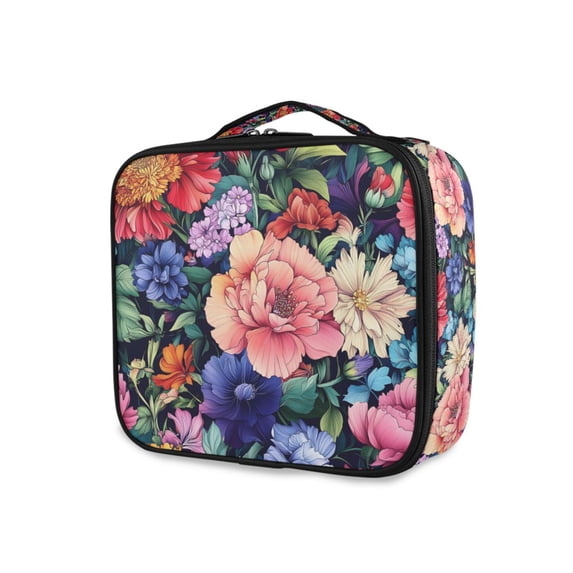 FORMRS Travel Makeup Bag Large Capacity Train Case Cosmetic Organizer with Adjustable Dividers, Vibrant Pink Floral Pattern