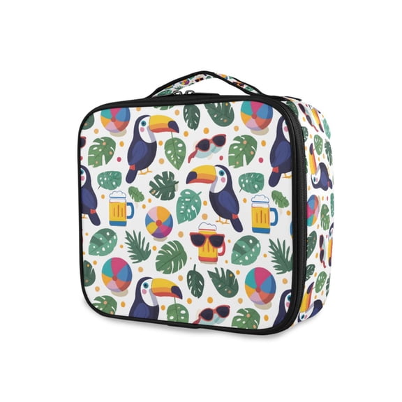 FORMRS Travel Makeup Bag Large Capacity Train Case Cosmetic Organizer with Adjustable Dividers, Vibrant Toucans Pattern