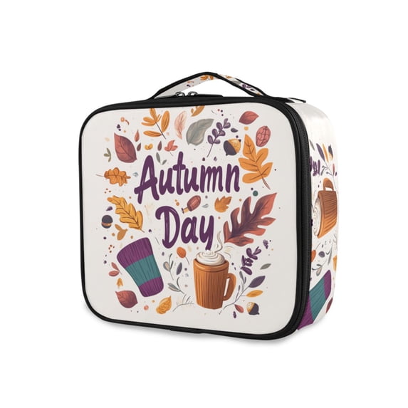 FORMRS Travel Makeup Bag Large Capacity Train Case Cosmetic Organizer with Adjustable Dividers, Warm Autumn Day