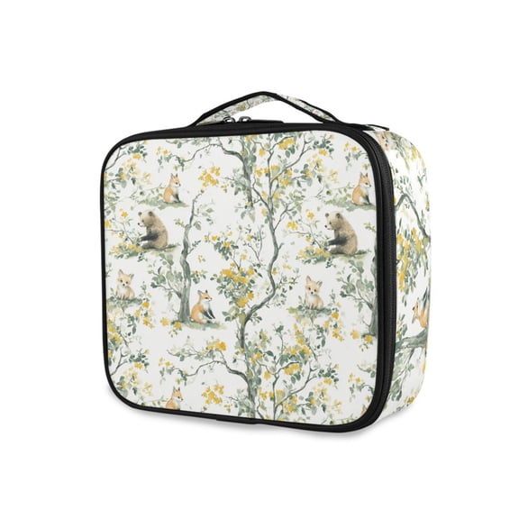 FORMRS Travel Makeup Bag Large Capacity Train Case Cosmetic Organizer with Adjustable Dividers, Watercolor Forest Animals