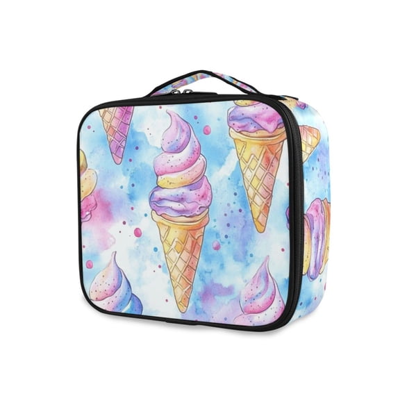 FORMRS Travel Makeup Bag Large Capacity Train Case Cosmetic Organizer with Adjustable Dividers, Watercolor Ice Cream Pattern