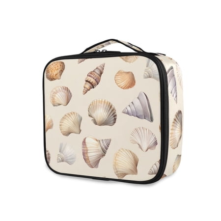 FORMRS Travel Makeup Bag Large Capacity Train Case Cosmetic Organizer with Adjustable Dividers, Watercolor Seashells