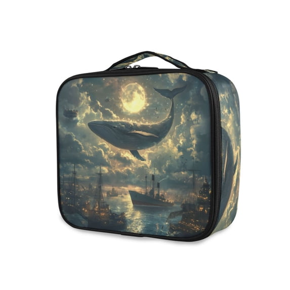 FORMRS Travel Makeup Bag Large Capacity Train Case Cosmetic Organizer with Adjustable Dividers, Whale and Moon