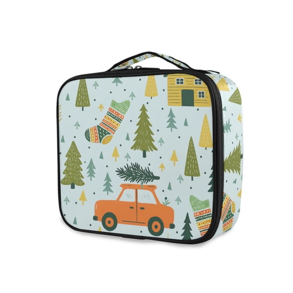 FORMRS Travel Makeup Bag Large Capacity Train Case Cosmetic Organizer with Adjustable Dividers, Whimsical Christmas Pattern