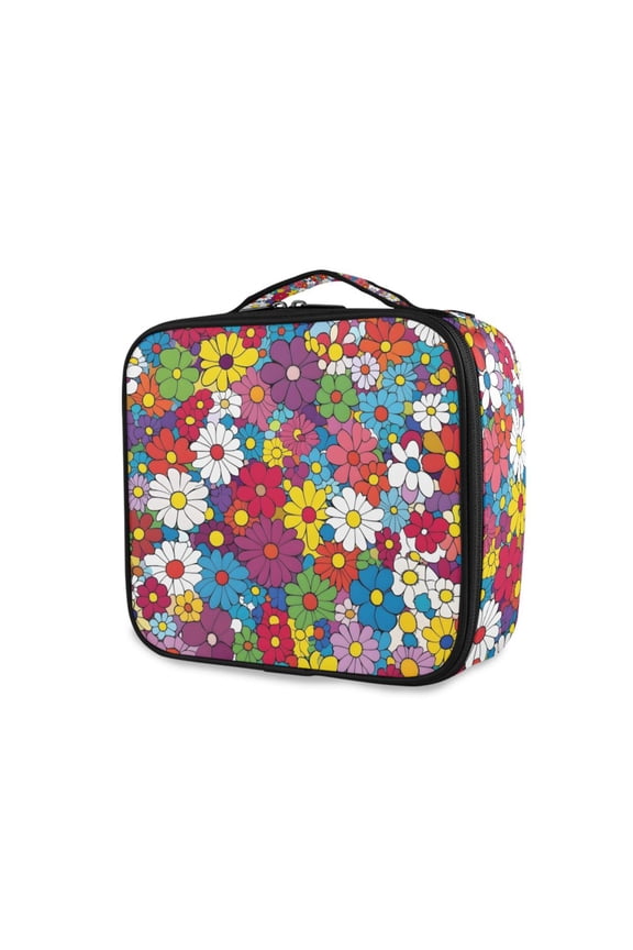 Travel Makeup Bag Large Capacity Train Case Cosmetic Organizer with Adjustable Dividers, Whimsical Floral