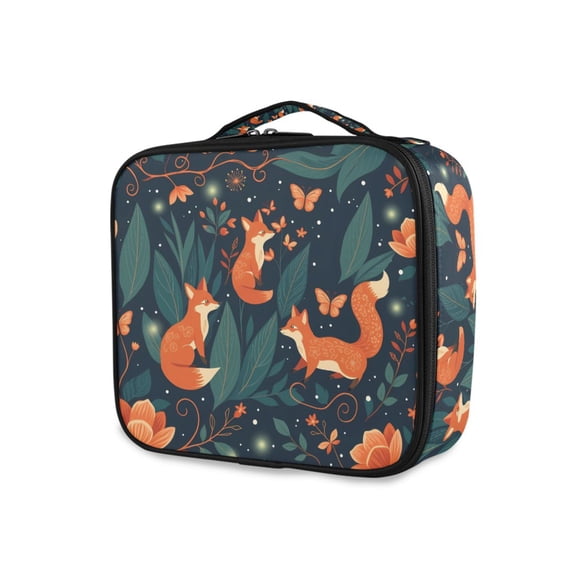 FORMRS Travel Makeup Bag Large Capacity Train Case Cosmetic Organizer with Adjustable Dividers, Whimsical Foxes Pattern