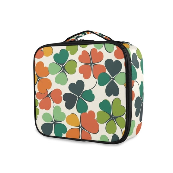 FORMRS Travel Makeup Bag Large Capacity Train Case Cosmetic Organizer with Adjustable Dividers, White Clover Pattern